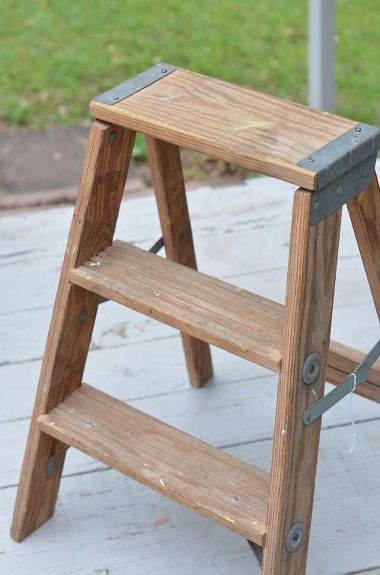 Wooden Step Ladder, Diy Cabinet Doors, Restoration Hardware Inspired, Cement Patio, Clear Candles, Wooden Step Stool, Vintage Ladder, Wood Steps, Diy Concrete Countertops