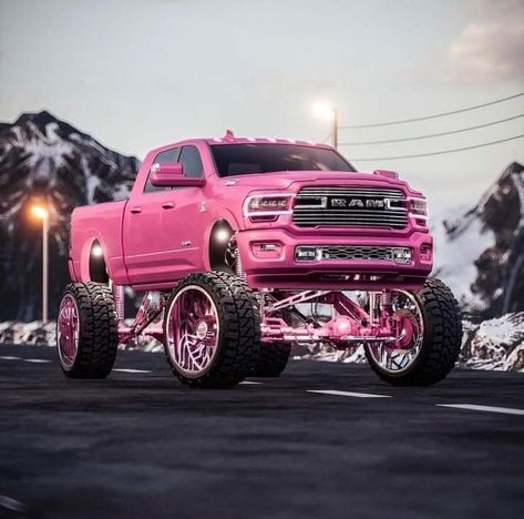 Pink Lifted Trucks, Pink Chevy Trucks, Pink Chevy, Jacked Up Truck, Big Ford Trucks, Customised Trucks, Trucks Lifted Diesel, Elf On A Shelf, Pink Truck