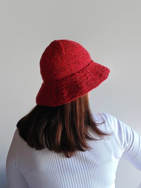 Red Bucket Hat, Wool Bucket Hat, Bucket Hat Crochet, Wilmington Delaware, Chunky Knit Hat, Knitted Accessories, Elegant Scarves, Hand Knit Hat, Cloche Hat