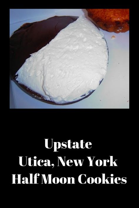 Moon Cookies Recipe, Vanilla Half Moon Cookies, Half Moon Pies Recipe, Black And White Half Moon Cookies, Utica Half Moon Cookies, Half Moons Recipe, Halfmoon Recipes, Half Moon Cookies Recipe New York, Halfmoon Cookies Recipes