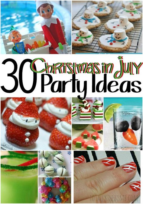 Christmas in July is all about celebrating Santa and snow and all things winter at a time when it might otherwise seem impossible to get cool.  Here are some party ideas to make your celebration extra special! Save this pin! Christmas In July Decorations, Christmas In July Party Ideas, Half Christmas, Christmas In July Party, Christmas Party Ideas, Party Ideas For Kids, July Holidays, Summer Christmas, July Birthday