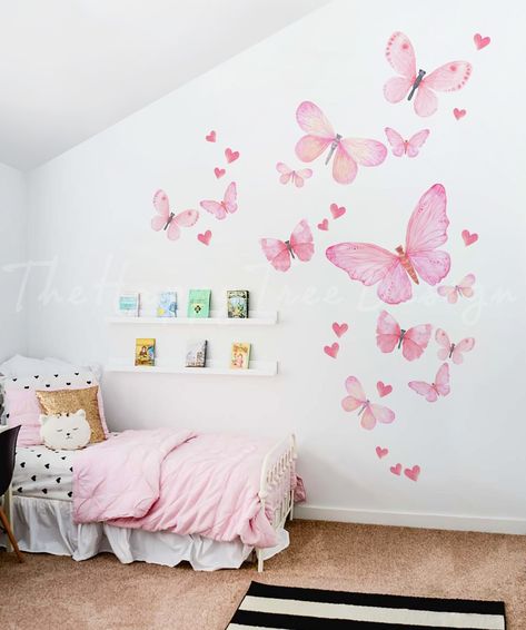 Pink Butterfly Mural set Flying butterfly Wall decal set Kid room like a fairy tale Love all around Kid room Sticker - HT148 Butterfly Mural, Butterfly Bedroom, Flying Butterfly, Butterfly Room, Wall Decal Nursery, Butterfly Nursery, Living Room Playroom, Butterfly Wall Decals