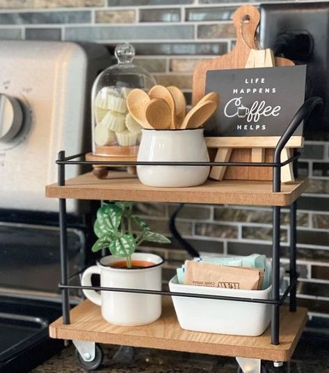 Coffee Station Ideas Countertop, Coffee Bar Ideas Kitchen, Coffee Bar Ideas Kitchen Counter, Coffee Bar Cart, Coffee Station Kitchen, Coffee Bar Station, Coffee Bar Ideas, Coin Café, Farmhouse Coffee Bar