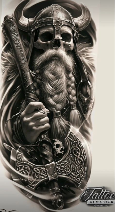 Viking Skull Art, Viking Drawings, Viking Warrior Tattoos, Scandinavian Tattoo, Arte Viking, Viking Tattoo Sleeve, Vikings Tattoo, Rune Tattoo, Greek Mythology Tattoos