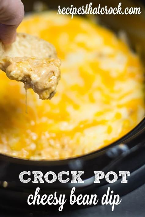 Cheesy Bean Dip Cheesy Bean Dip, Apartment Entertaining, Bean Dip Recipes, Crock Pot Dips, Bean Dip, Packed Lunch, Dips Appetizers, Crockpot Cooking, Appetizers And Dips