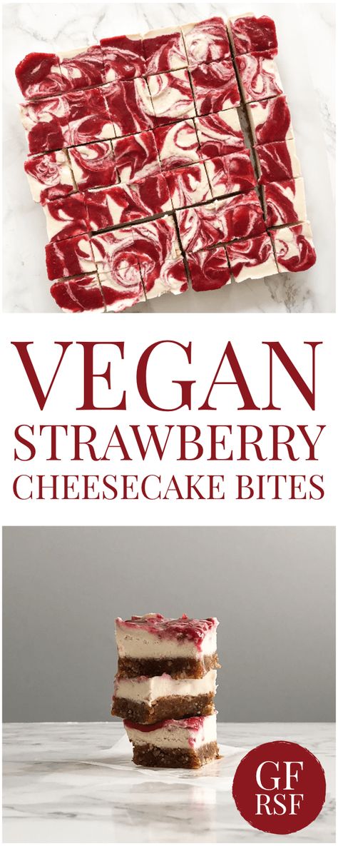 Vegan Strawberry Cheesecake Bites - Live Simply Healthy Vegan Strawberry Cheesecake, Vegetarian Recipes Tofu, Vegetable Recipes For Kids, Strawberry Cheesecake Bites, Cheesecake Bites Recipe, Vegan Baking Recipes, Vegetarian Breakfast Recipes, Vegan Mac And Cheese, Gourmet Desserts