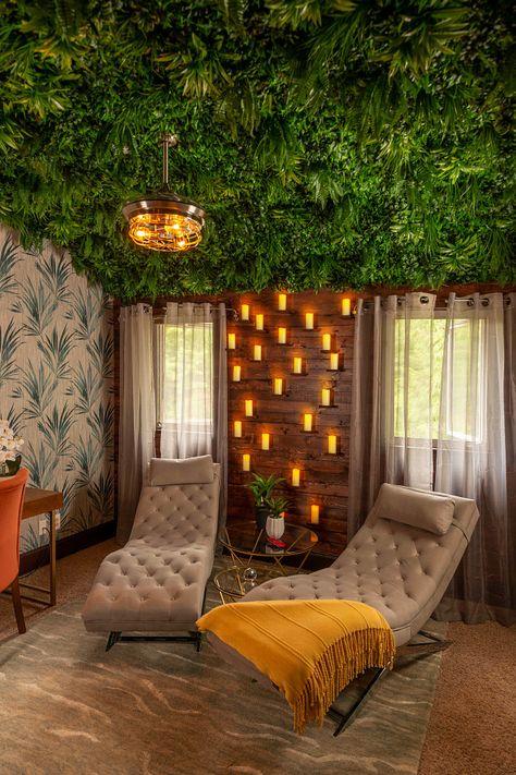 Massage Room Decor Zen, Zen Space Room Ideas Meditation Corner, Outside Zen Space, Zen Room Wallpaper, Hypnotherapy Room Ideas, Boho Relaxation Room, Peace Room Ideas, Indoor Zen Garden Meditation Rooms, Massage Room With Plants