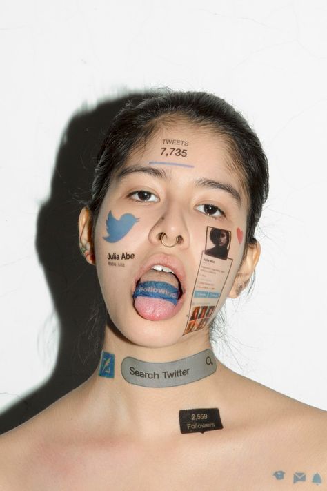 the instagram artist turning her social media addiction into art - i-D Red Conceptual, Identity Photography, Temporary Face Tattoos, Social Photo, Mass Culture, Social Media Art, Personal Investigation, Social Media Photography, Vogue China