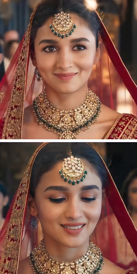 Simple Indian Bride Look, Aliya Bhatt Wedding Look, Simple Bridal Looks Indian Brides, Alia Makeup Look, Minimal Bridal Look, Minimal Makeup Look For Wedding, Alia Bhatt Eye Makeup, Simple Indian Bridal Makeup, Alia Bhatt Bridal Look