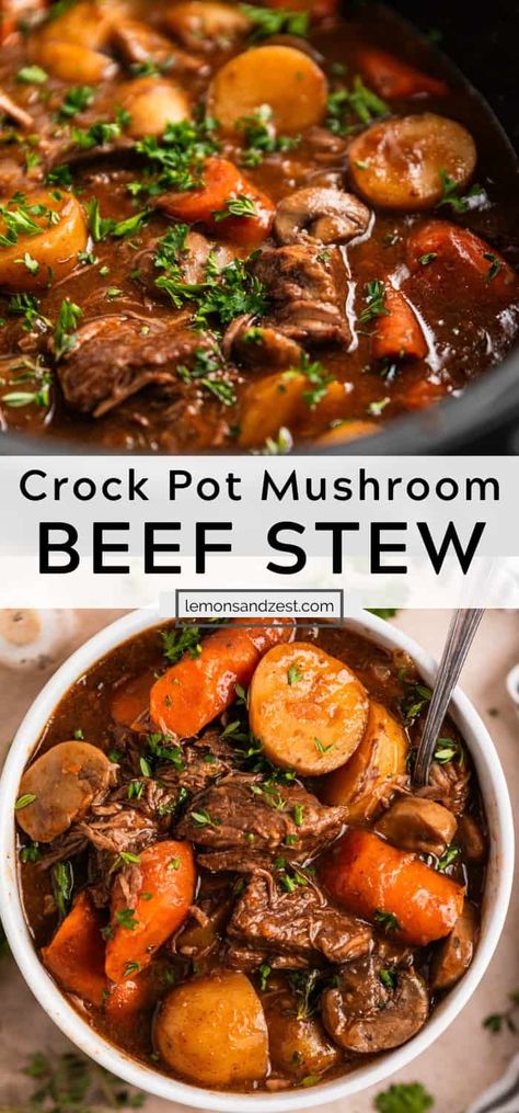 Easy Beef Stew Crock Pot, Beef Mushroom Stew, Mushroom Beef Stew, Slow Cooker Beef Recipe, Beef Stew With Mushrooms, Stew With Mushrooms, Beef And Mushroom Stew, Beef Mushroom, Easy Delicious Meals