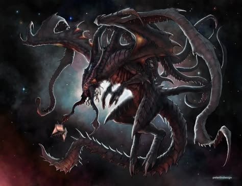 Void Dragon Art, Void Creature Concept Art, Void Beast, Void Monster, Void Creature, Eldritch Horror Oc, Void Dragon, Cosmic Dragon, Chaos Dragon