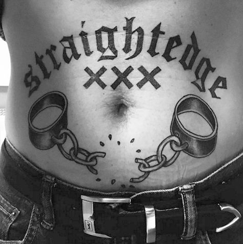 Straight Edge Aesthetic, Antisocial Tattoo, Wl Logo, Hardcore Tattoos, Straight Edge Tattoo, Hardcore Tattoo, Edge Tattoo, Punk Tattoo, Stomach Tattoo