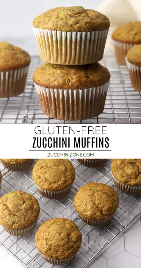 Gluten-free zucchini muffins are classic zucchini muffins that are lightly sweetened and have a hint of cinnamon. Shredded zucchini and applesauce make these muffins moist and soft. They're perfect for breakfast or snacking! Gluten Free Zucchini Bread Muffins, Gf Zucchini Muffins, Sugar Free Muffins Recipes, Zucchini Apple Muffins, Zucchini Protein Muffins, Carrot Applesauce Muffins, Celiac Breakfast, Summer Zucchini Recipes, Gluten Free Zucchini Recipes