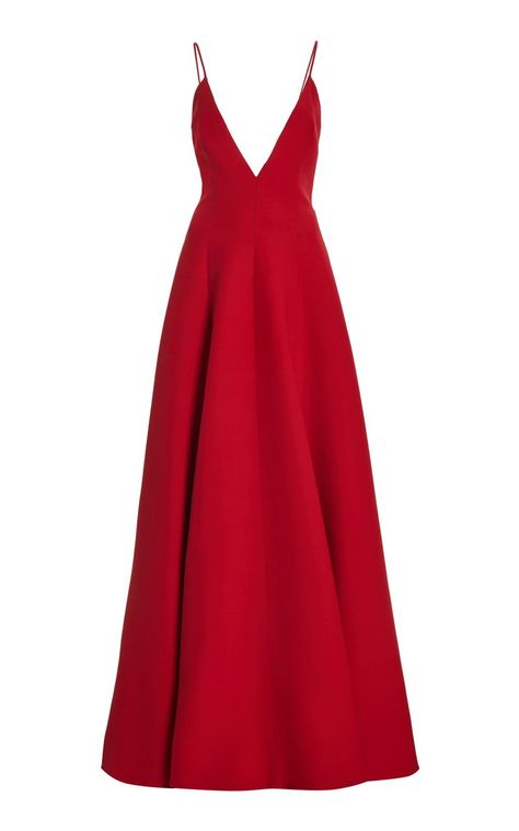 Plunge Wool-Silk Gown By Valentino | Moda Operandi Red Dress Valentino, Valentino Runway Dresses, Moda Operandi Gown, Red Silk Gown, Red Formal Gown, Valentino Gowns, Silk Evening Gown, Valentino Collection, Gown Red