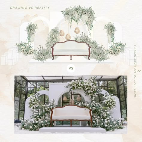 Nature's elegance in full bloom Our bride has envisioned a captivating green base adorned with delicate white flowers for their wedding theme dais. With our 3D design proposal, we're poised to bring this enchanting vision to life, ensuring every detail reflects the beauty of nature's embrace. From the wedding of Shahmi x Aisyah Photo by : @shazuan_shah Let us turn your dreams into reality. . For rates & packages kindly fill in the form on our website . www.rumahdusun.com.my or kindly click... Wedding Decor White And Green, Akad Nikah Decoration, Red Gold Wedding Decorations, Indian Wedding Color Schemes, White And Green Wedding Decor, Green And White Wedding Theme, Wedding Green Theme, Wedding Pelamin, Wedding White And Green