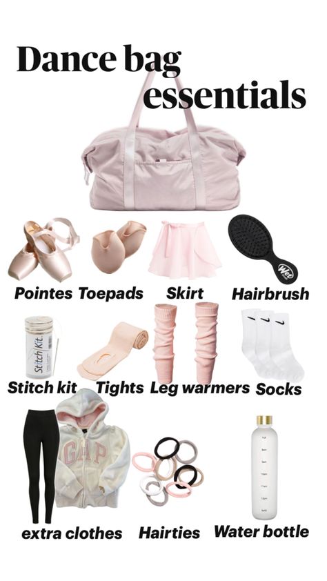 Ballet Bag Essentials, Dance Bag Essentials, Ballet Fits, Ballet Basics, Dance Class Outfit, Beginner Ballet, Dance Essentials, Ballet Stuff, Dancer Lifestyle