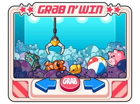 Grab n' Win on Behance Claw Machine Design, Claw Crane, Machine Logo, Crane Game, Gameboy Color, Gaming Banner, Pixel Art Games, Game Ui Design, Pixel Games