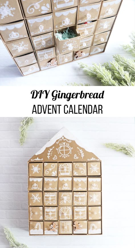 DIY Gingerbread Advent Calendar. Get excited for the holidays by making your very own gingerbread advent calendar to count down the days until Christmas. Diy Gingerbread House Advent Calendar, Advent Calendar House Diy, Class Auction Project Ideas, House Advent Calendar, Homemade Advent Calendar, Diy Gingerbread House, Auction Project Ideas, Advent Calendar House, Tea Advent Calendar