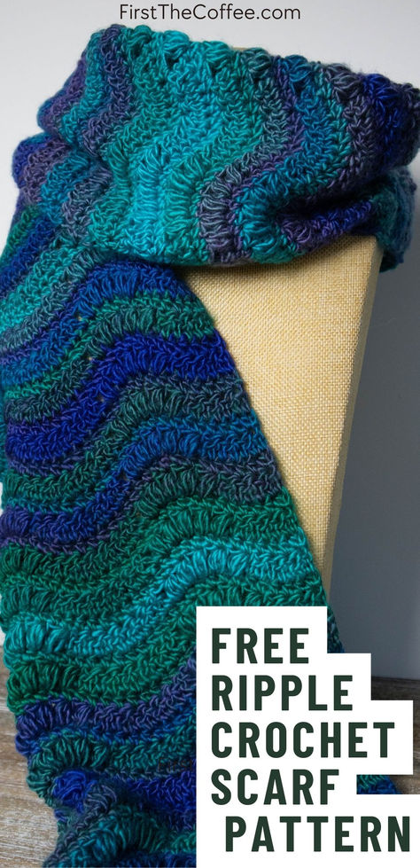 Free Ripple Scarf Crochet Pattern Crochet Ripple Scarf Pattern Free, Easy Ripple Crochet Pattern Free, Crochet Ripple Scarf, Crochet Shawl Pattern Free Easy Simple, Ripple Crochet Pattern Free, Wavy Crochet Pattern, Alpine Blanket, Free Scarf Crochet Pattern, Wave Crochet Pattern