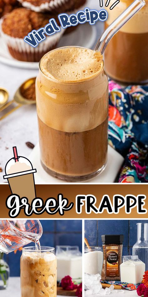 This Viral Greek Frappe is a homemade iced coffee recipe made in just 5 minutes or less using only 4 ingredients! This frothy, smooth coffee will convert you to being a fan of instant coffee after just one sip of this delicious drink! via @sugarandsoulco Homemade Iced Coffee Recipe, Instant Coffee Recipes, Frappe Coffee, Homemade Iced Coffee, Dairy Free Coffee, Ice Caramel Macchiato, Frappe Recipe, Iced Coffee Recipe, Speciality Coffee Shop