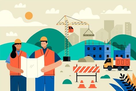 Organic flat engineers working on constr... | Free Vector #Freepik #freevector #building #construction #flat #organic Construction Illustration, Farm Logo Design, Brain Illustration, Office Paint, Cars Characters, Farm Logo, Construction Theme, Flat Illustration, Building Construction