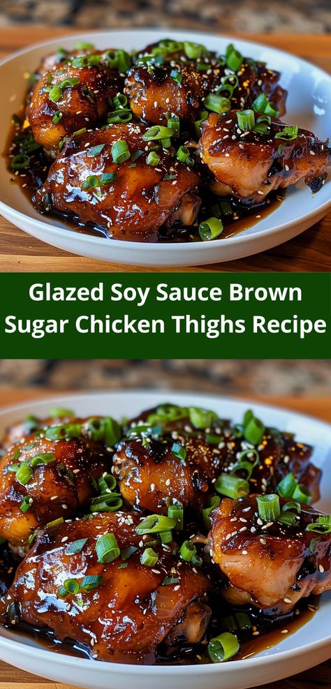 Looking for chicken recipes healthy? This Glazed Soy Sauce Brown Sugar Chicken Thighs recipe is perfect for dinner recipes. Enjoy chicken meals that are ideal for dinner ideas family and dinner ideas recipes. Brown Sugar Chicken Thighs, Chicken Thighs Dinner, Brown Sugar Chicken, Chicken Thighs Recipe, Thighs Recipe, Glazed Chicken, Chicken Dishes Recipes, Chicken Crockpot Recipes, Sweet And Savory