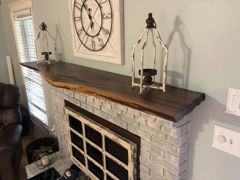 Live edge black walnut mantel | GALLERY Live Edge Mantel Ideas, Mantel Ideas Fireplace, Mantels Ideas Fireplace, Live Edge Fireplace, Live Edge Fireplace Mantel, Walnut Mantel, Simple Mantle, Walnut Fireplace, Diy Fireplace Mantle