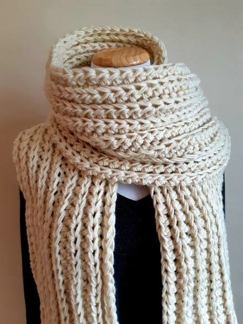 Knit Look Crochet Scarf Pattern, Crochet Scarf Pattern Free Super Bulky, Ribbed Crochet Scarf Pattern Free, Super Chunky Scarf Crochet Pattern, Ladies Scarf Crochet Pattern, Thick Scarf Crochet Pattern, Cute Scarf Crochet Pattern, Crochet Scaft Patterns, Crochet Scarf Pattern Size 5 Yarn