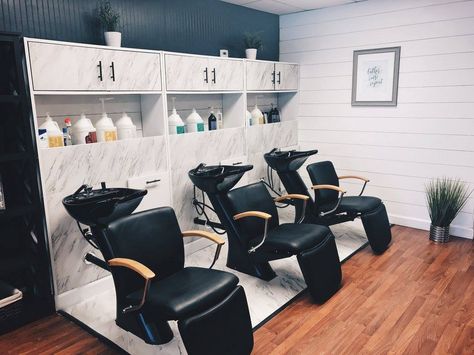 Tangles Hair Salon Springfield Ohio Wash Station Hair Salon Wash Station, Salon Wash Station, Salon Sink Station Ideas, Salon Wash Station Ideas, Hair Wash Station, Barber Ideas, Barbershop Design Interior, Hair Salon Prices, Hair Salon Chairs