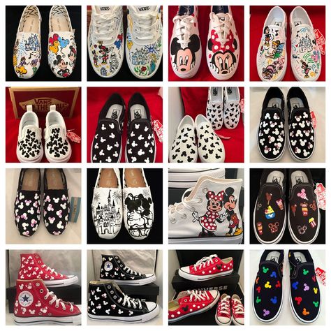 Painted Disney Shoes, Disney Painted Shoes, Minnie Shoes, Mickey Shoes, Mickey Mouse Shoes, Disney Sneakers, Color Converse, Minnie Mouse Shoes, Disneyland World