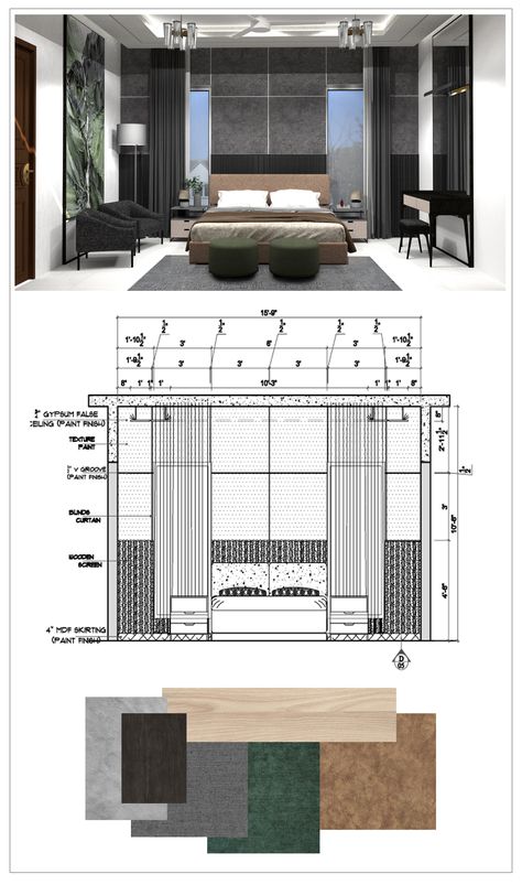 Bedroom Elevation Interior, Matireal Design, 2d Room Design, Bedroom Elevation, Furniture Details Drawing, Interior Presentation, Interior Design Portfolio Layout, Bed Back Design, Furniture Design Sketches