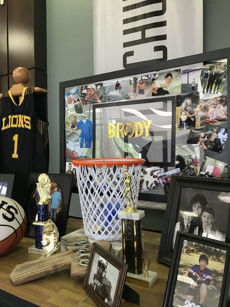 Senior Night Basketball Table Ideas, Basketball Senior Board Ideas, Basketball Senior Night Table Ideas, Senior Table Ideas Sports, Senior Night Basketball, College Signing Day, Basketball Table, Grad Table, March Madness Parties