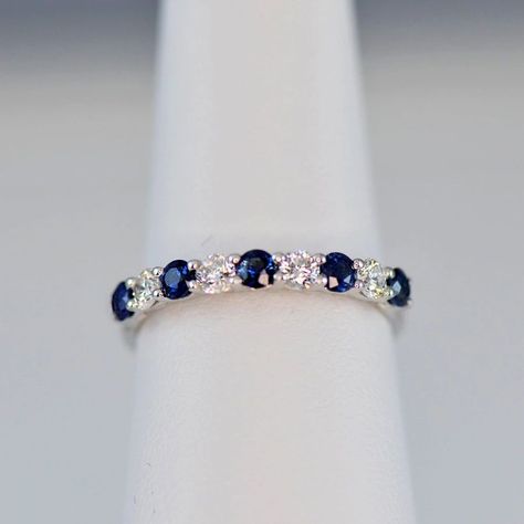 Sapphire & Diamond Anniversary Wedding Band in 18k White Gold - (#31-HRSAP00135)8 - Divine & Timeless Jewelry. #jewelry #ring #weedingrings #bestrings #giftideas #bestgift #giftforher #giftforbelovedone #giftideas2021 #jewelryhouse Shiny Ring, Sapphire And Diamond Band, Sapphire Wedding Rings, Sapphire Wedding Band, Anniversary Wedding Band, Sapphire Band, White Gold Wedding Bands, Sapphire Wedding, Sapphire Diamond Ring