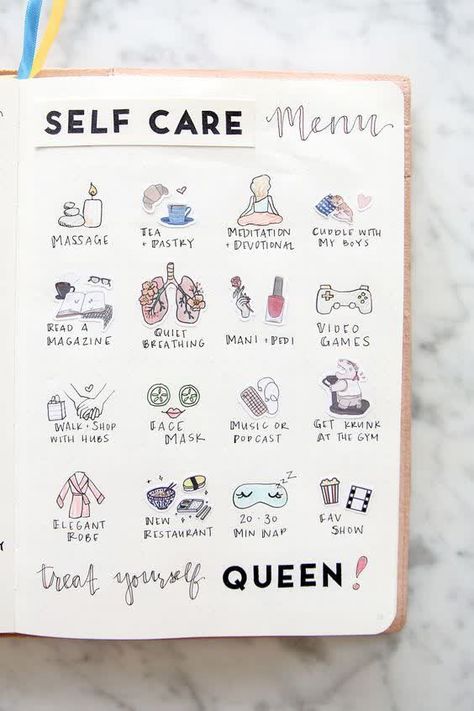 Self care doodles for your bullet journal. Self Care Menu, Bullet Journal Mental Health, Bullet Journal Spreads, Self Care Bullet Journal, Bullet Journal Writing, Image Skincare, Bullet Journal Spread, Bullet Journal Layout, Bullet Journal Inspo