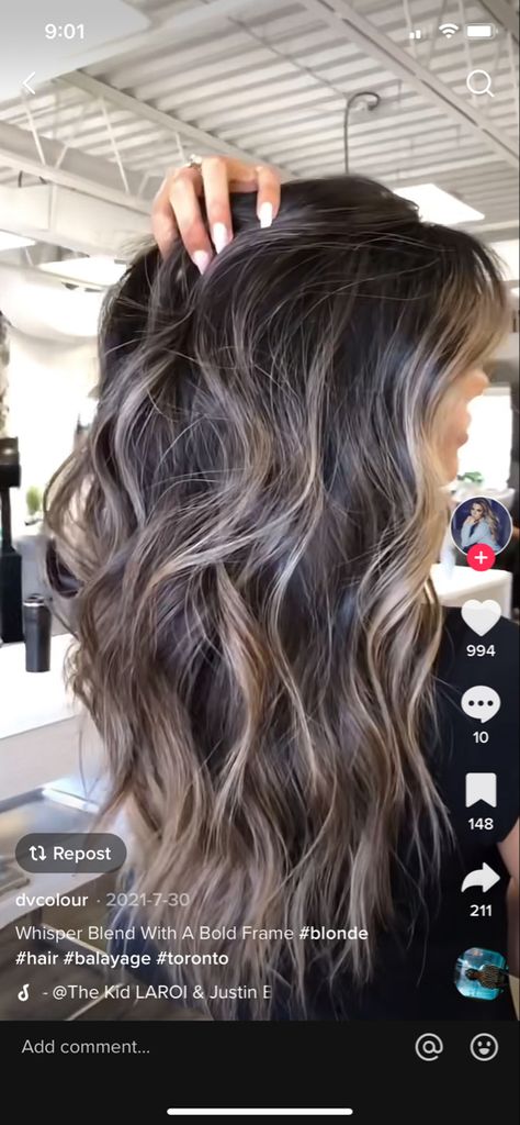 Foilage Balayage Dark Hair, Light Highlights On Dark Brown Hair, Balayage Pale Skin, Ash Highlights For Dark Brown Hair, Ashy Blonde Balayage On Dark Hair, Dark Brown Hair With Money Piece, Ashy Babylights On Dark Hair, Blond Streaks, Mushroom Brown Hair