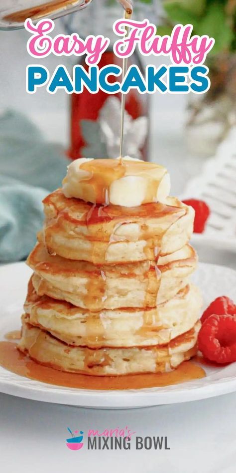 These Fluffy Pancakes are a family favorite and perfect for any weekend brunch. Made with simple ingredients, they are easy to whip up and always turn out light and airy. Fluffy Vanilla Pancakes, Big Fluffy Pancakes Recipe, Simple Fluffy Pancake Recipe, Pancake Donuts Recipes Baked, The Best Fluffy Pancakes, Easy Pancake Breakfast Ideas, Pancake Mix Pancakes, Easy Homemade Pancake Recipe Simple, Snow Day Pancakes