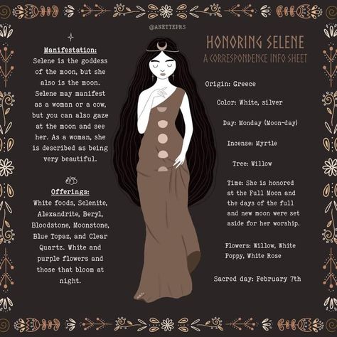 Selene Goddess Of The Moon, Selene Goddess, Goddess Magick, Lunar Witch, Goddess Of The Moon, Greek Mythology Gods, Goddess Aesthetic, Wiccan Magic, Grimoire Book