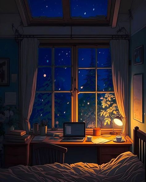 Lofi Night, Ligth Box, Shipping Forecast, Zen Pictures, Lofi Aesthetic, Sweet Drawings, Bedroom Drawing, Dreamy Artwork, Real Anime