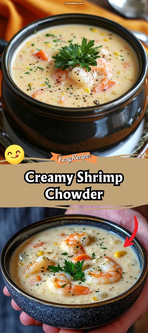 Creamy Shrimp Chowder Shrimp And Potato Soup, Shrimp Potatoes And Corn, Shrimp Corn Chowder, Shrimp Potatoes, Shrimp Soup Recipes, Shrimp Chowder, Potatoes And Corn, Chowder Recipes Seafood, Potato Chowder