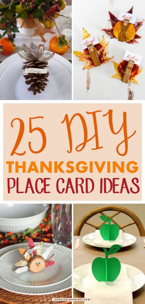 25 DIY Thanksgiving Place Card Ideas #Thanksgiving #ThanksgivingDecor #ThanksgivingTable #ThanksgivingTableDecor Thanksgiving Diy Table Settings, Diy Place Settings Thanksgiving, Fall Place Card Ideas, Easy Thanksgiving Name Cards, Thanksgiving Name Cards Diy, Kids Thanksgiving Name Cards, Fall Name Place Cards, Simple Thanksgiving Place Cards, Name Cards For Thanksgiving Dinner