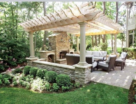 Pergola Modern, Concrete Patios, Building A Pergola, Backyard Fireplace, Patio Fireplace, Pergola Design, Pergola Ideas, Budget Patio, Backyard Pergola