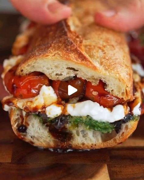 Cherry Tomato Confit, Burrata Caprese, Tomato Confit, Tomato Caprese, Caprese Sandwich, Gourmet Sandwiches, Mediterranean Diet Plan, Burrata Cheese, Homemade Pesto