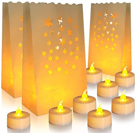 ANZOME Flameless Tea Lights with 30 Packs Luminary Bags, 30 Battery Operated LED Unscented Tea Lights Fake Tea Candles with Realistic Flames, Weddings, Parties, Festivals Luminary Bags, Luminaries Bags, Tea Light Lanterns, Candle Bags, Fake Candles, Flameless Tea Lights, Led Tea Lights, Tea Candles, Garden Candles