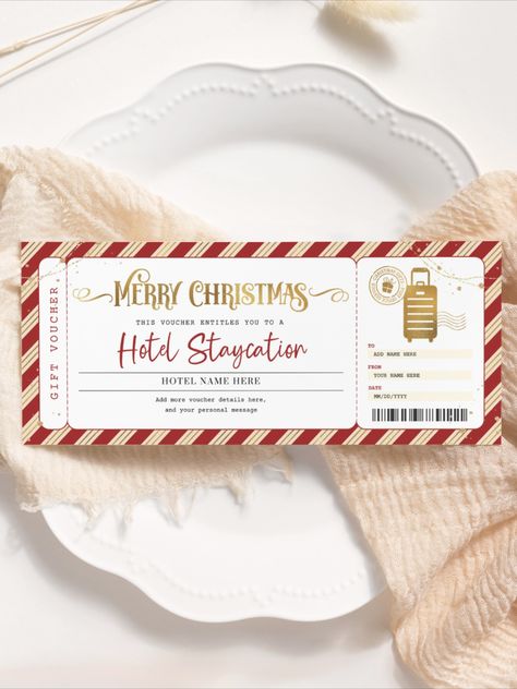 Editable template. Hotel Christmas Voucher EDITABLE, Hotel Staycation Gift Certificate Printable, Hotel Reservation, Weekend Away Trip, Pack Your Bags, Printable Gift Certificate, Staycation Ticket, Dinner and Hotel Ticket, Hotel Stay Coupon, Hotel Gift Certificate, Instant Download Christmas Ticket, Christmas Voucher, Christmas Vouchers, Christmas Gift Vouchers, Christmas Gift Certificate, Christmas Coupons, Printable Gift Certificate, Christmas Concert, Ticket Template