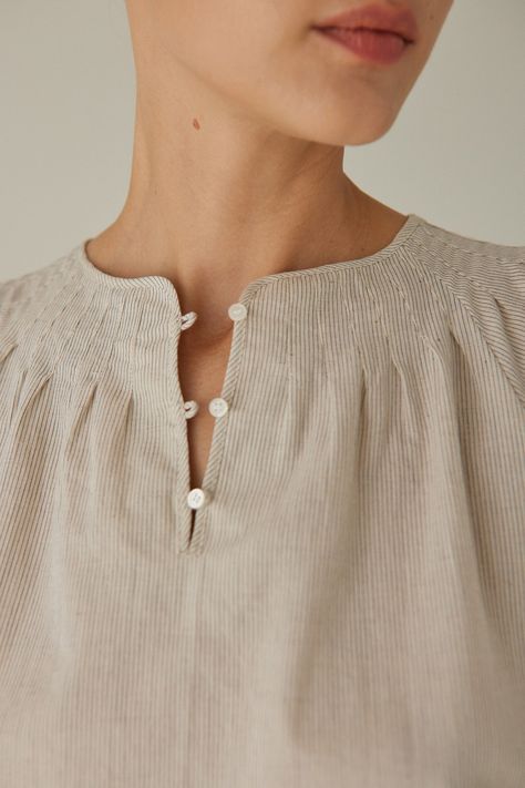 Penne Blouse | Relaxed Fit Sleeveless Blouse | Lille Stripe | Cotton Linen Blend | Something to Hold Stripes Blouse Designs, Linen Blouses, Cotton Tops Designs, Linen Style Fashion, Plain Dresses, Basic Jeans, Linen Top Women, Frock Fashion, Simple Kurta Designs