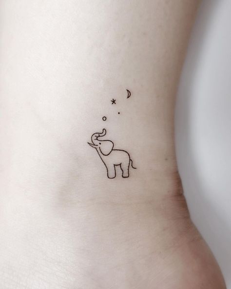 Tattooist_Nieun 👩‍🎨’s Instagram photo: “•elephant+ star+moon(코끼리+별+달)” Elephant And Moon Tattoo, Elephant Moon Tattoo, Little Elephant Tattoos, Moon And Back Tattoo, Tiny Elephant Tattoo, Pentagram Tattoo, Minimal Tattoos, Simple Tattoo Designs, Small Elephant