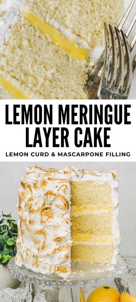 Mascarpone Cream Cake, Mascarpone Filling Layer Cakes, Lemon Mascarpone Cake, Meringue Layer Cake, Fluffy Lemon Cake, Chocolate Party Cake, Cake With Lemon Curd Filling, Easy Lemon Meringue, Meringue Cake Recipe