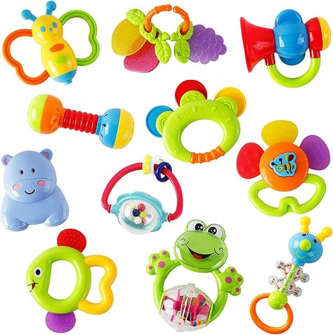 WISHTIME Rattle Teether Set Baby Toy - Sensory Baby Toy 0-12 Months Shaker Grab Rattle Baby Infant Newborn Toys Early Educational Toys for 3 6 9 12 Month Boys Girls Infant Toys, Baby Sensory Toys, Baby Doll Toys, Music Toys, Newborn Toys, Teether Toys, Baby Hands, Developmental Toys, Baby Sensory