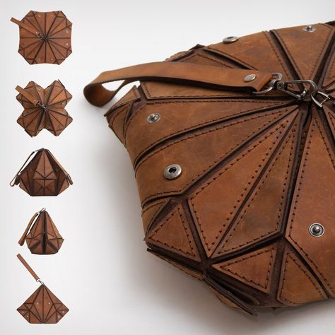 Origami-inspired handbag shapeshifts into different forms to give you a new bag everyday - Yanko Design Architecture Bag, Origami Purse, Leather Handbag Patterns, Models Architecture, Origami Bag, Inspired Handbags, Leather Bag Pattern, Drawing Bag, Diy Leather Bag