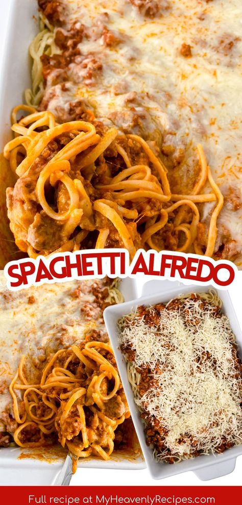 spaghetti alfredo Baked Soaghetti, Recipe Using Spaghetti Sauce, Dinner Idea For Family, Baked Spagetti, Spaghetti Alfredo, Alfredo Spaghetti, Spaghetti Casserole Recipe, Spagetti Recipe, Creamy Spaghetti